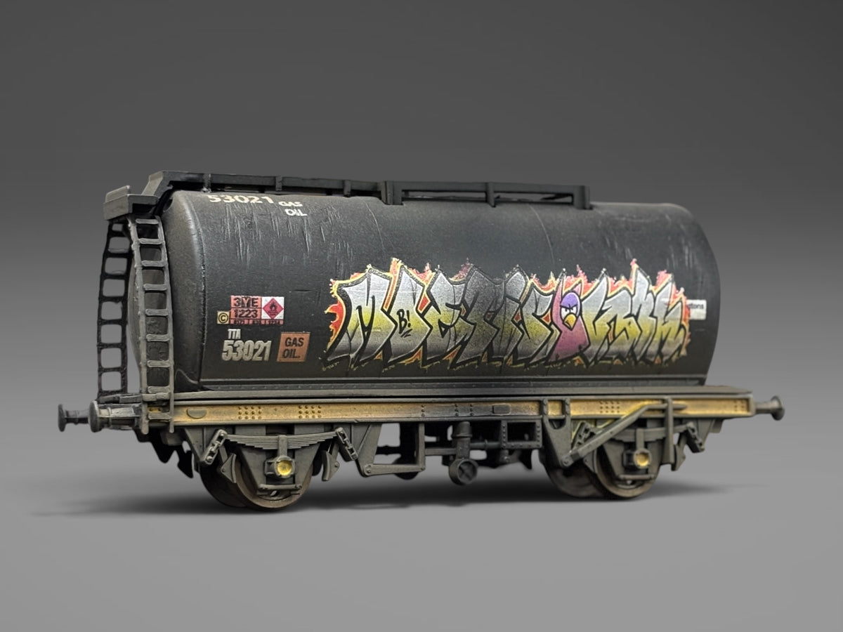 TTA Black Tank Wagon - Graffitied & Weathered - OO Gauge (B)