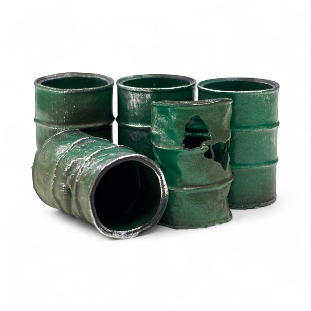 Open Dented Oil Drums - Weathered Green - O Gauge