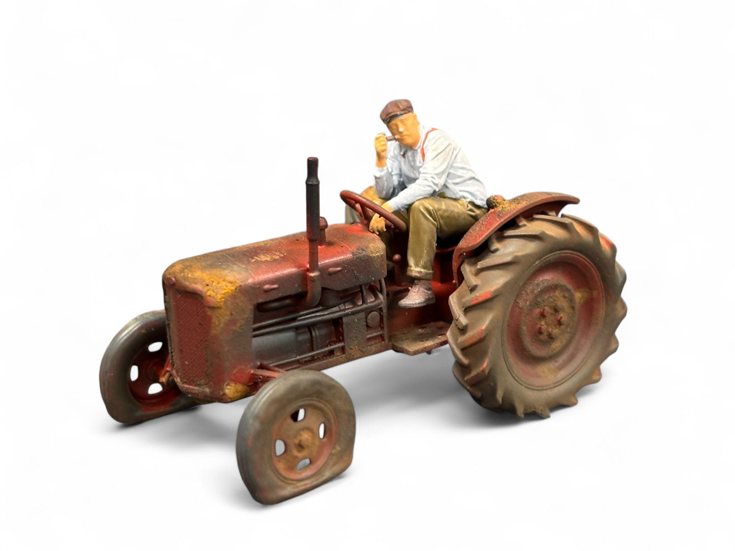Fordson Tractor with flat Tyres and Driver - Red - O Gauge