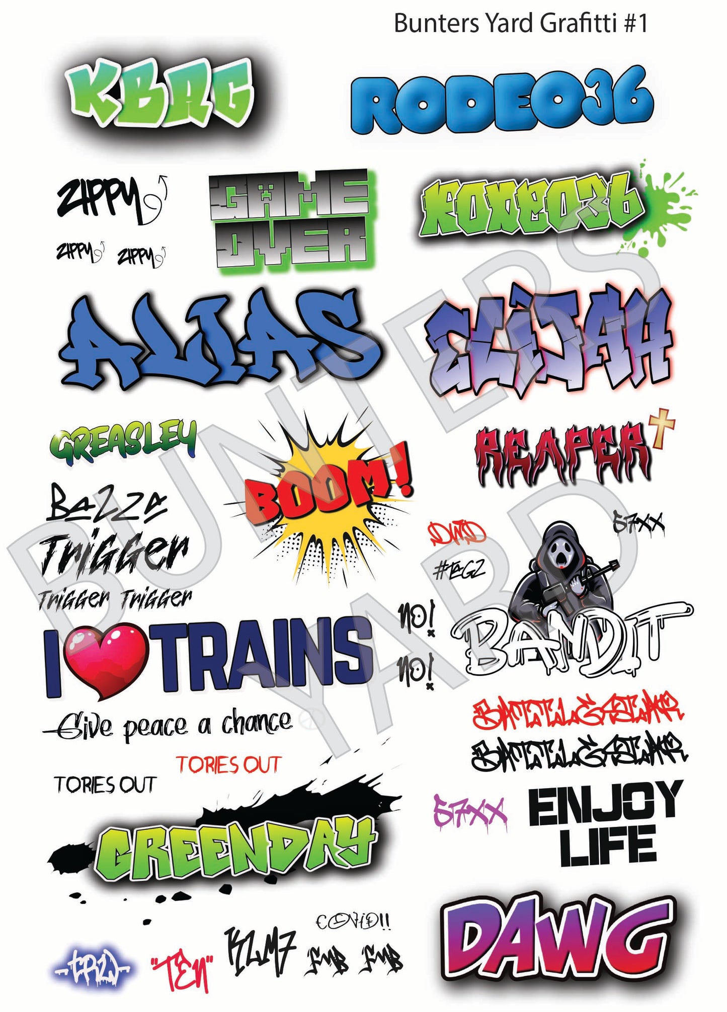 OO Gauge Waterslide Graffiti Themed Decals