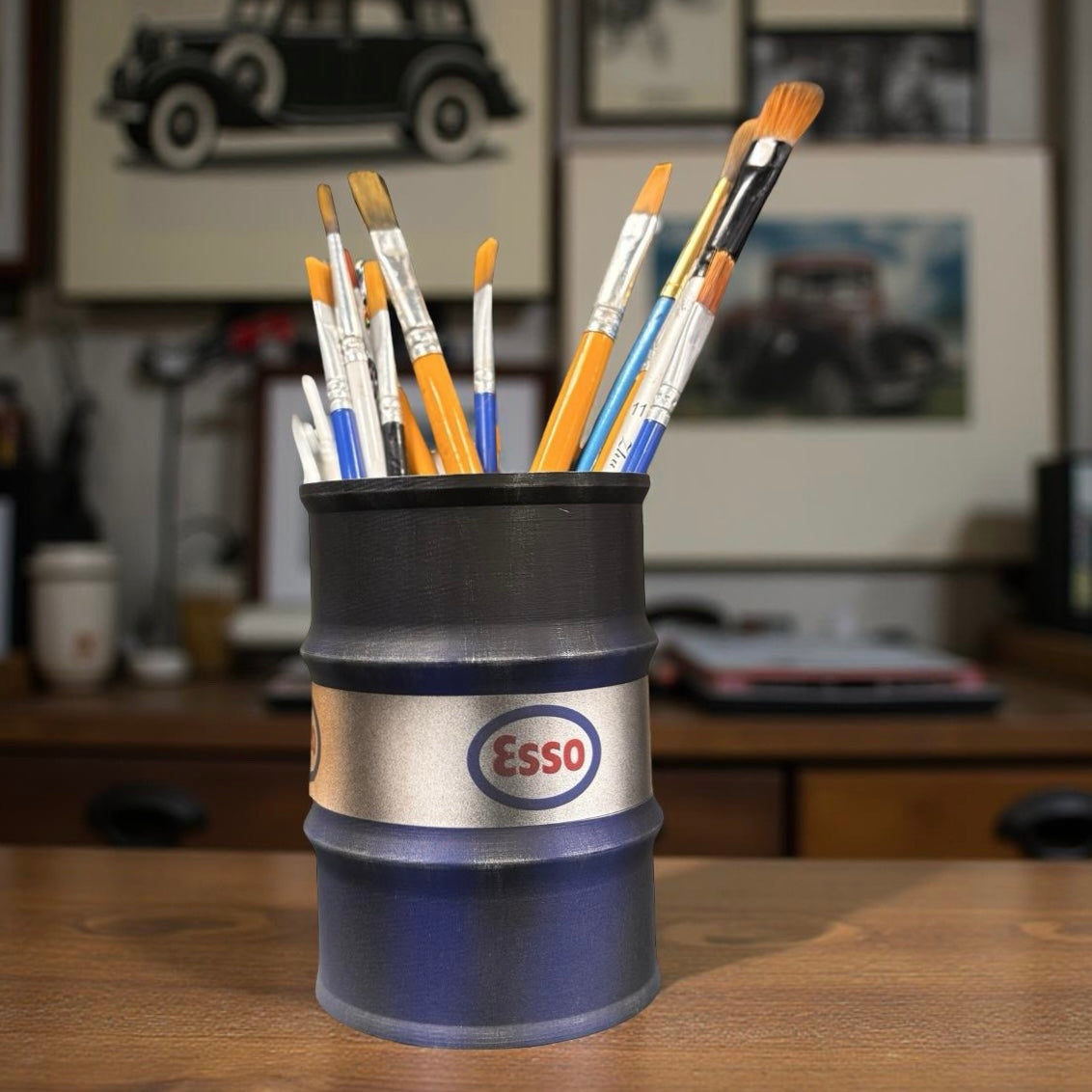 Paint Brush or Pen Pot - Blue Esso Oil Drum