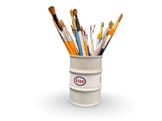 Paint Brush or Pen Pot - White Esso Oil Drum