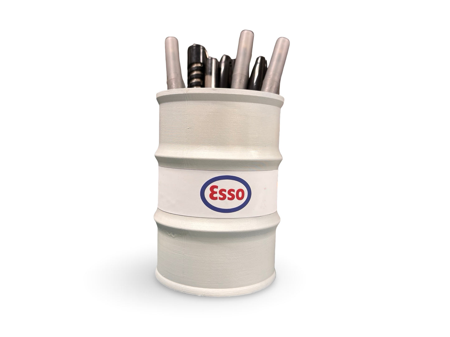 Paint Brush or Pen Pot - White Esso Oil Drum