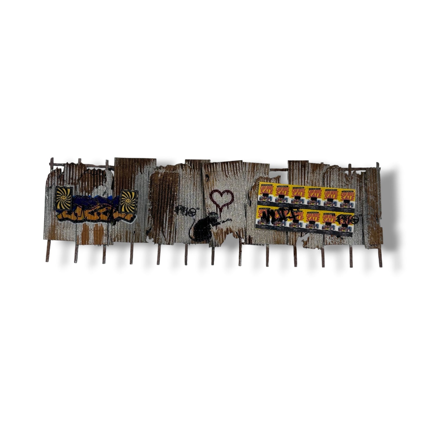 Vandalised Rusty Corrugated Fence - OO gauge