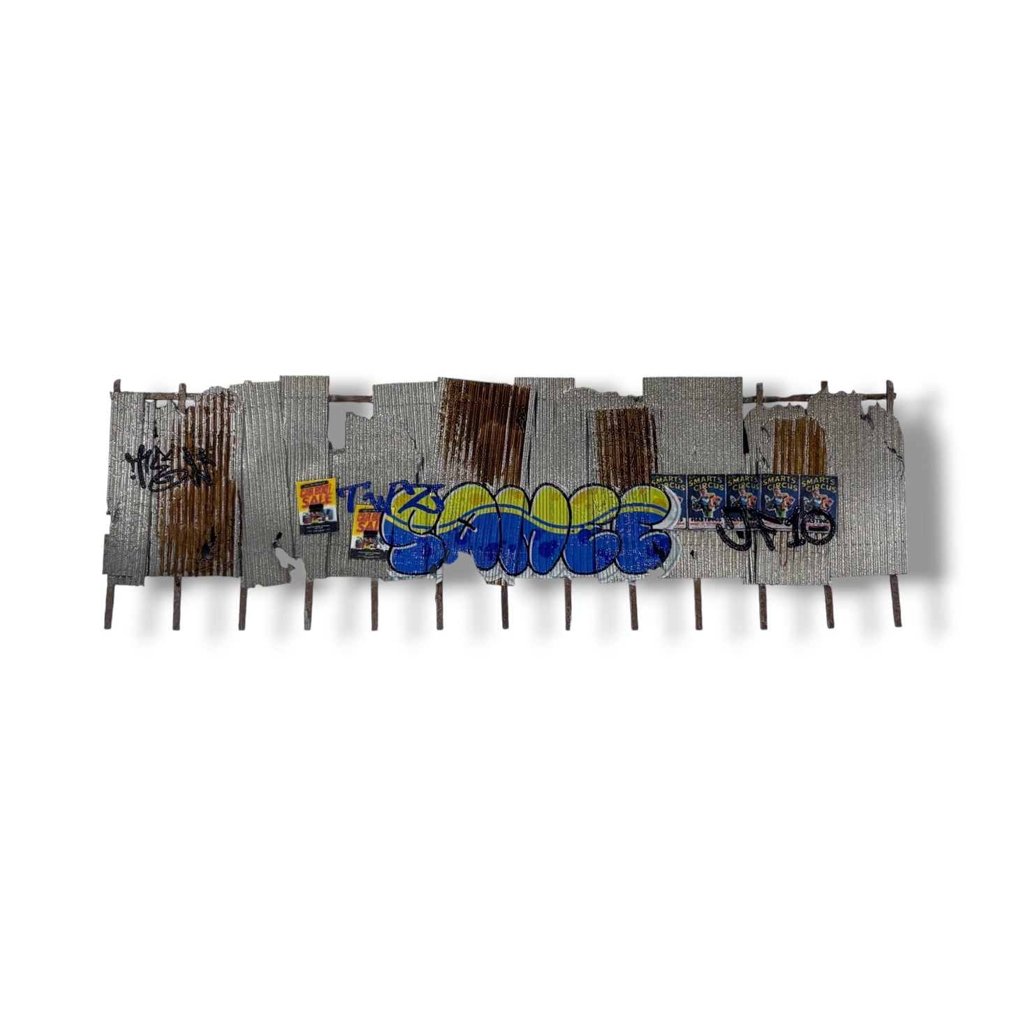 Vandalised Rusty Corrugated Fence - OO gauge