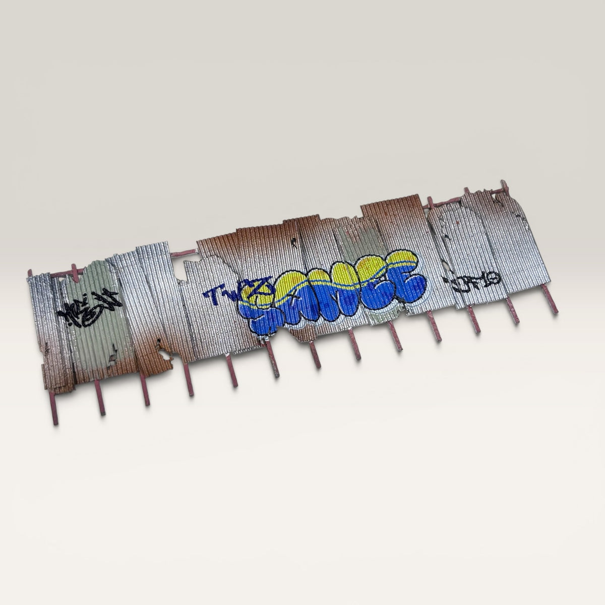Vandalised Rusty Corrugated Fence - OO gauge
