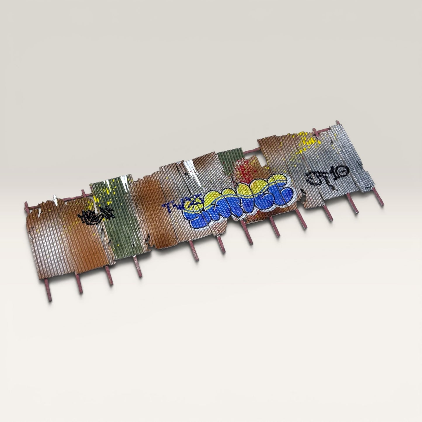 Vandalised Rusty Corrugated Fence - OO gauge