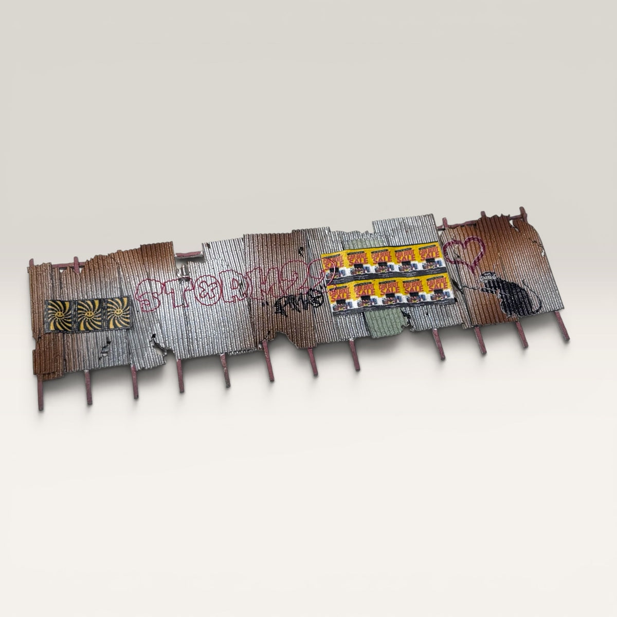 Vandalised Rusty Corrugated Fence - OO gauge