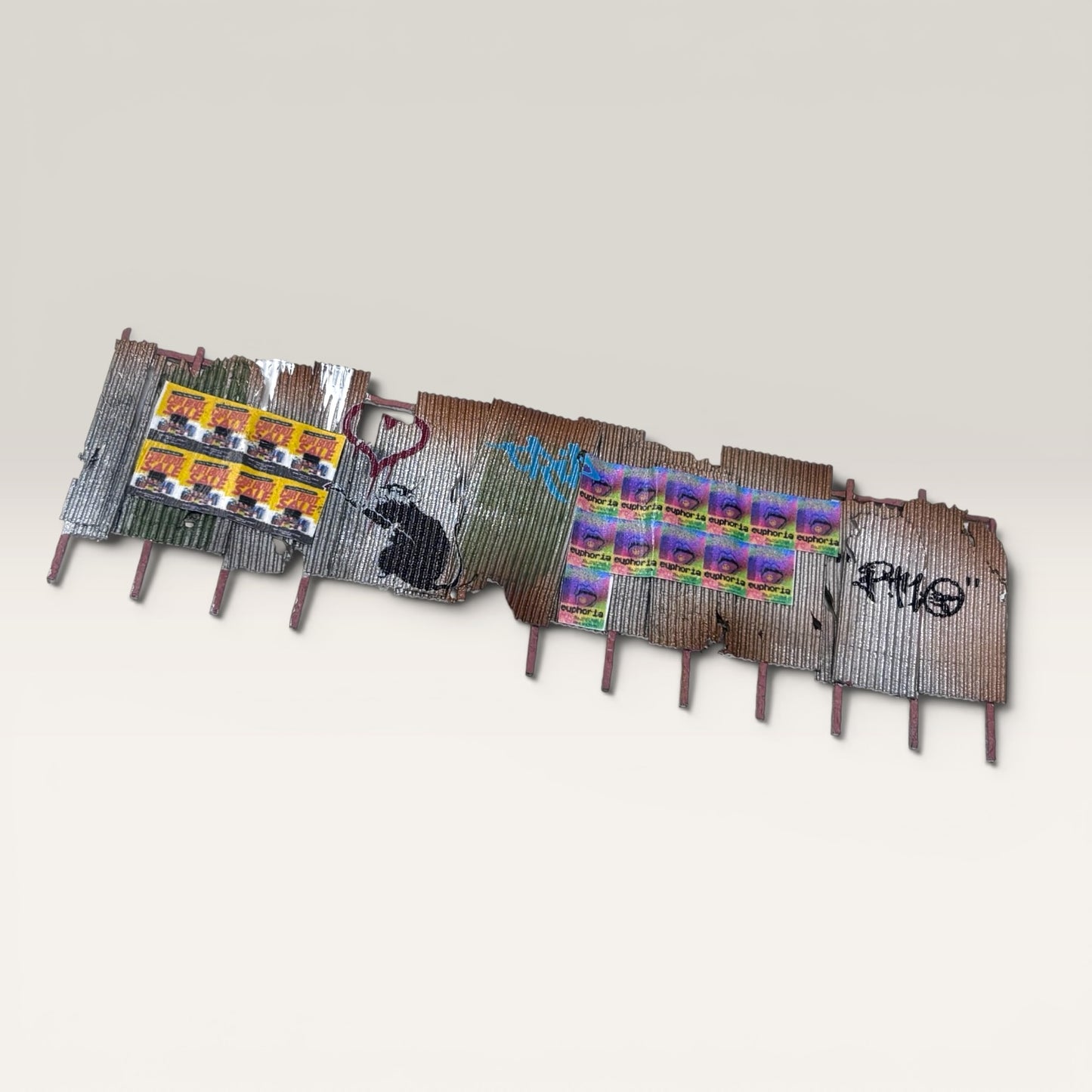 Vandalised Rusty Corrugated Fence - OO gauge
