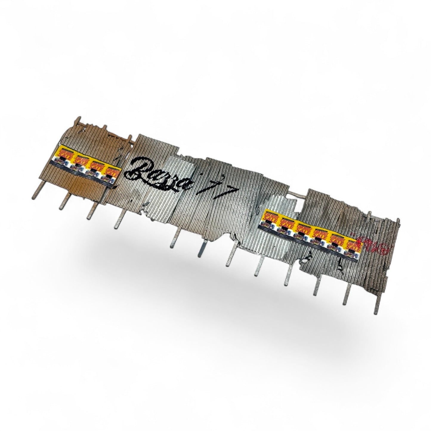 Vandalised Rusty Corrugated Fence - OO gauge