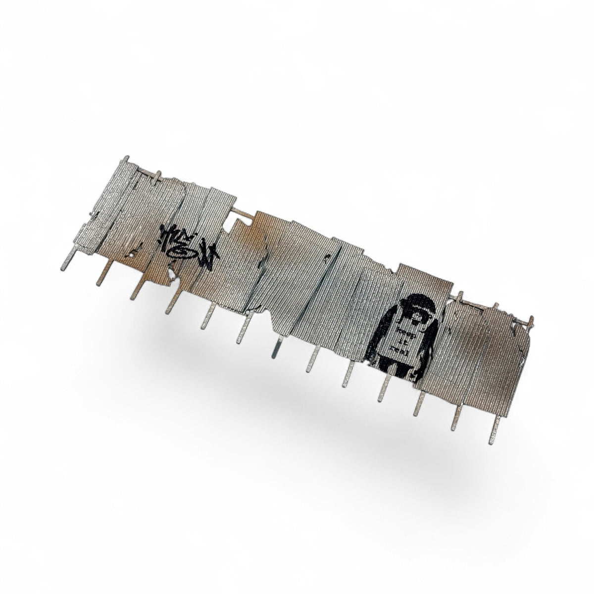Vandalised Rusty Corrugated Fence - OO gauge