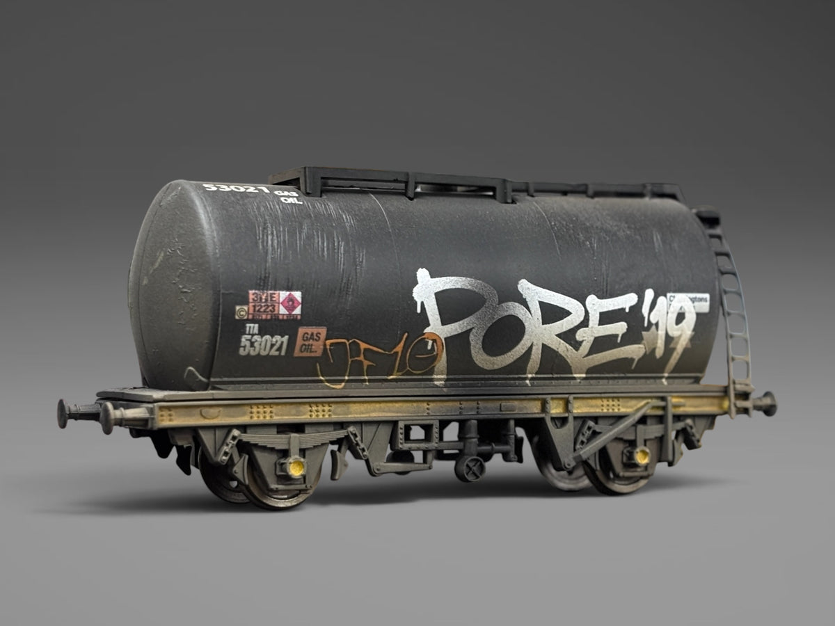 TTA Black Tank Wagon - Graffitied & Weathered - OO Gauge (B)
