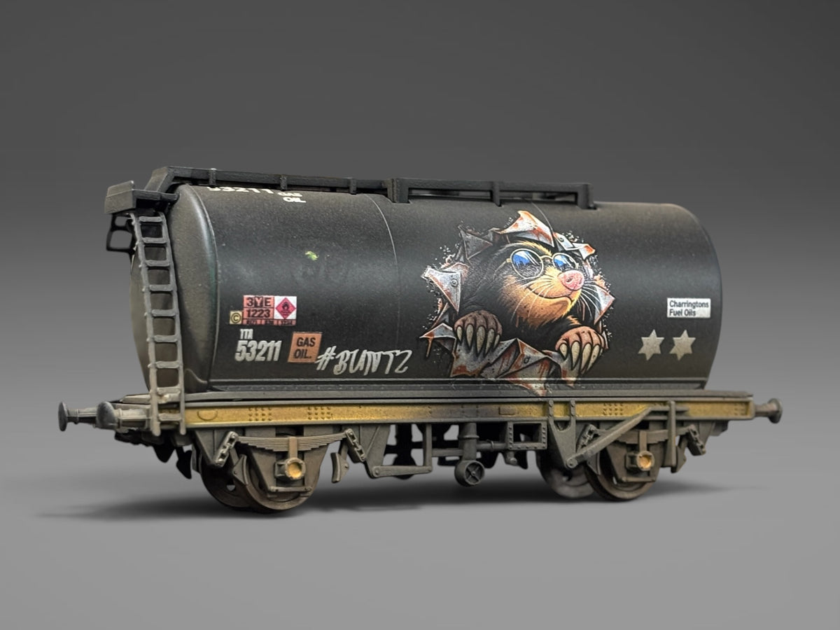 TTA Black Tank Wagon - Graffitied & Weathered - OO Gauge (A)